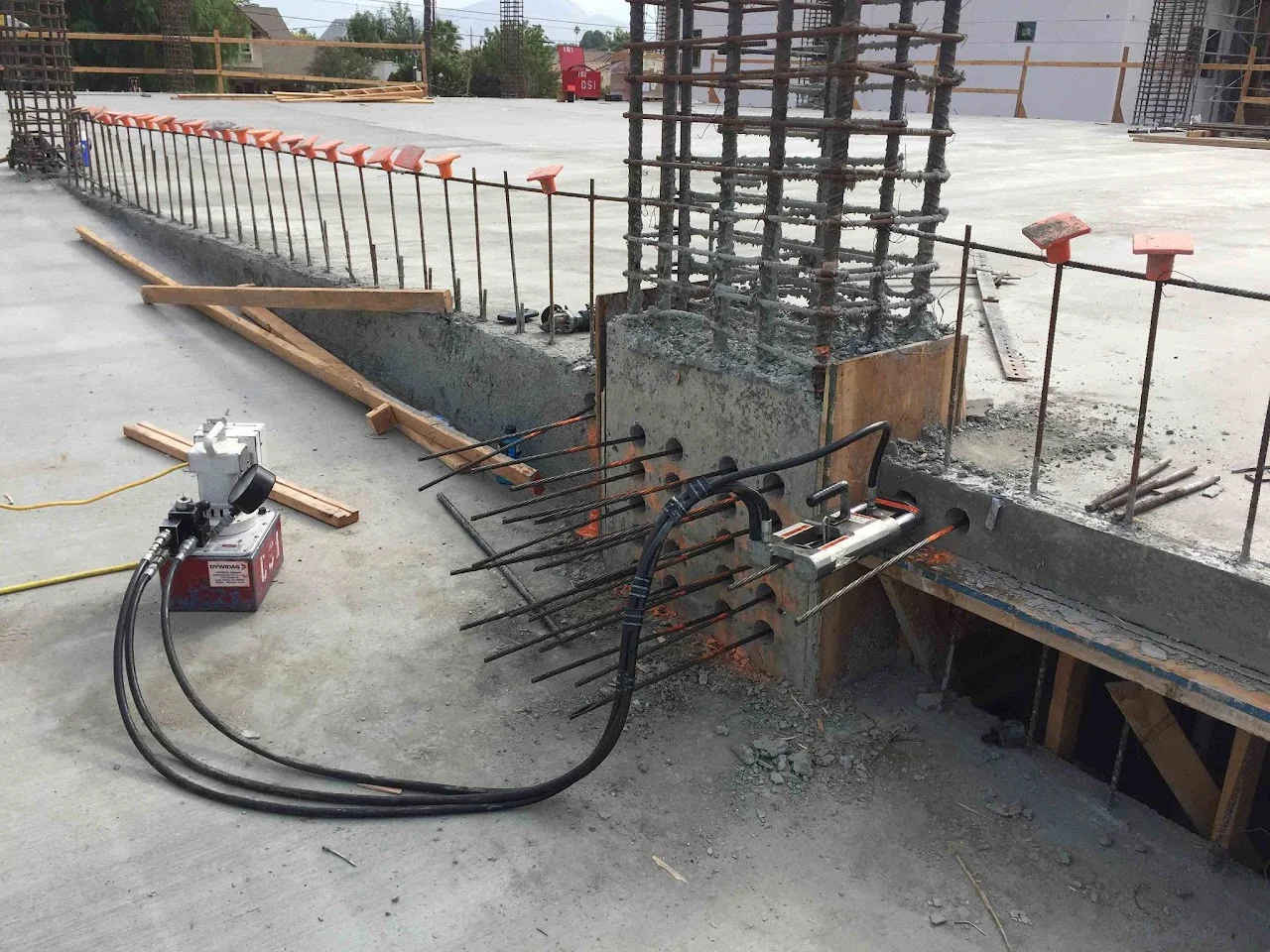 Post-tension concrete tendons prepared for inspection