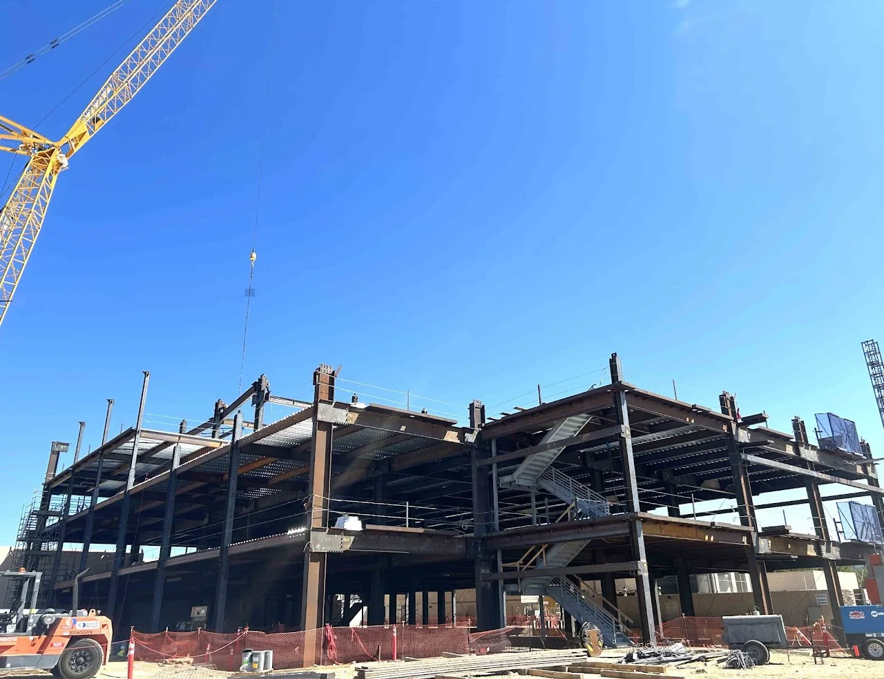 Multi-story structural steel frame under construction